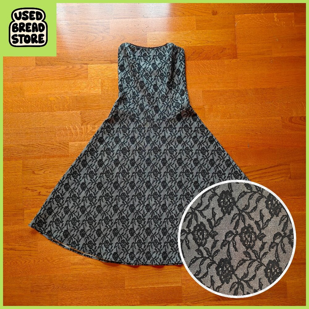 Charlotte Russe Lace Floral Strapless Midi Dress | S | Gray & Black | Goth
